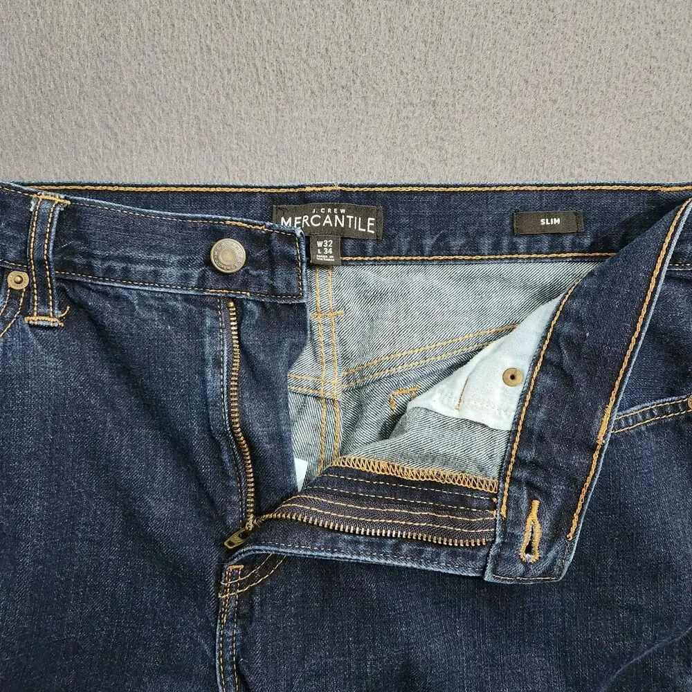 J. Crew Mercantile Jeans Men 32X34 (33X31.5) Dark Wash Slim Straight Leg